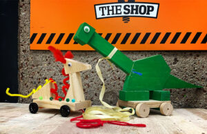 Prehistoric pull-toys in The Shop at The Discovery in downtown Reno, Nevada