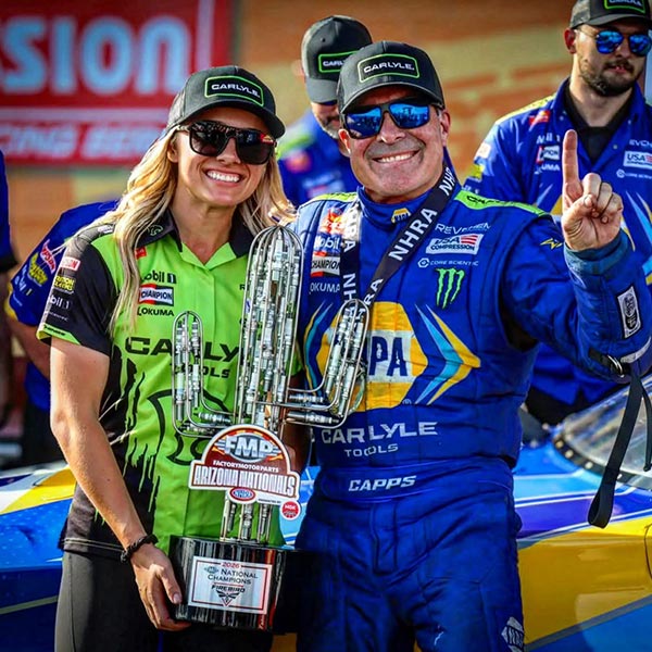 NHRA drivers Ron Capps and Maddi Gordon
