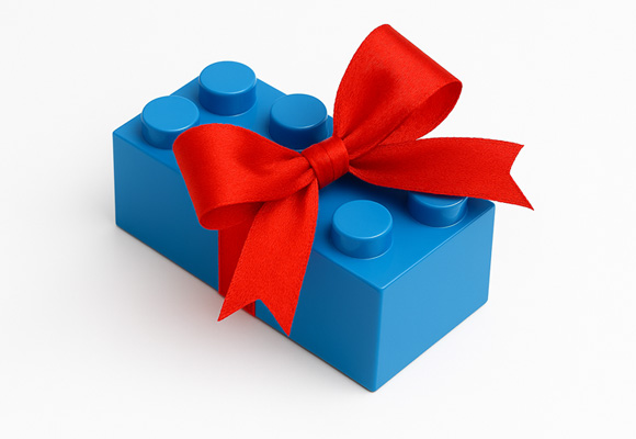 Gift wrapped LEGO® brick at The Discovery in Reno, Nevada